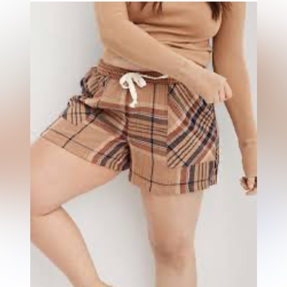 Aerie brown plaid gauze pajama shorts large